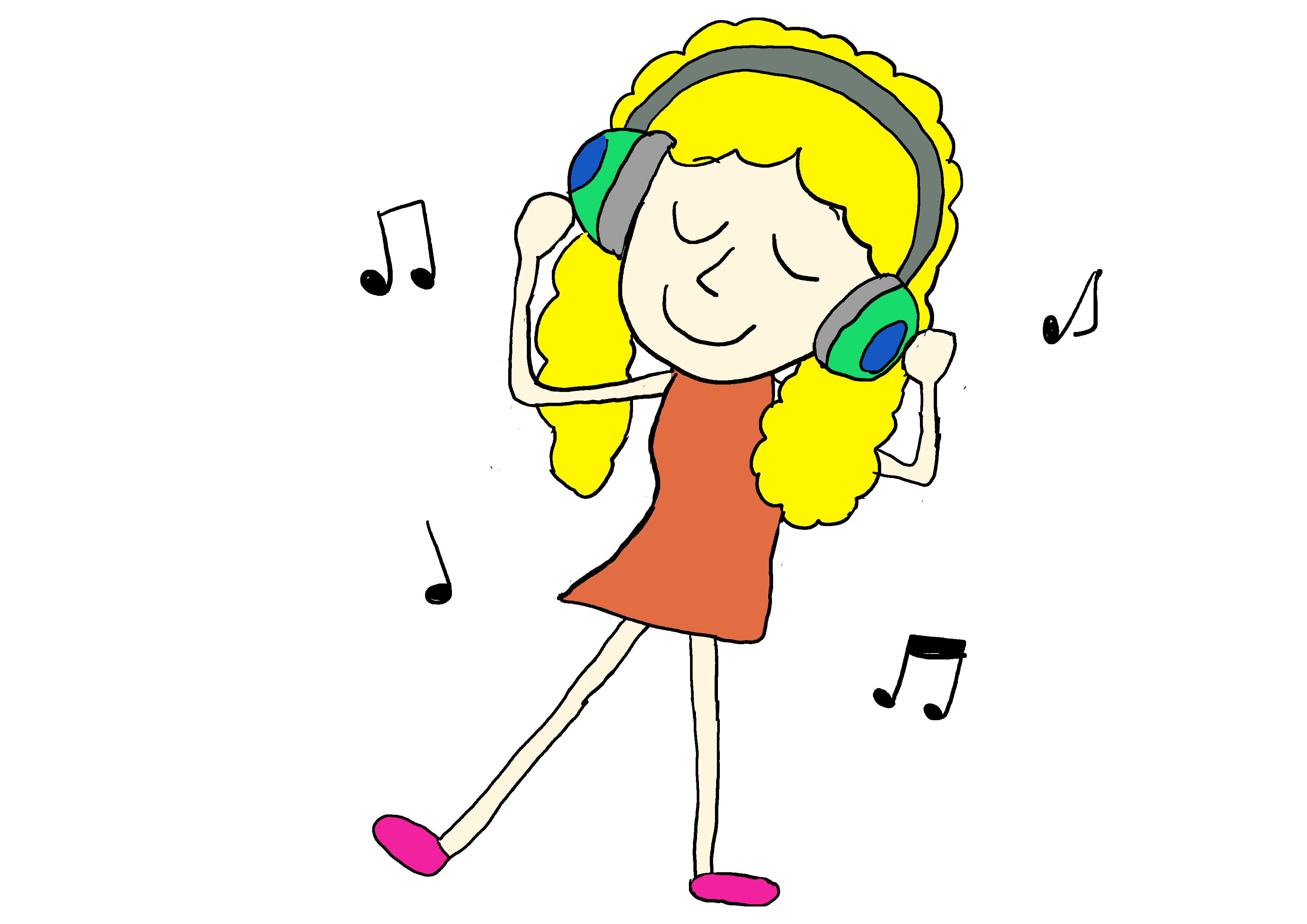 商用フリーイラスト 聞く 音楽を聞く にほんご教師ピック