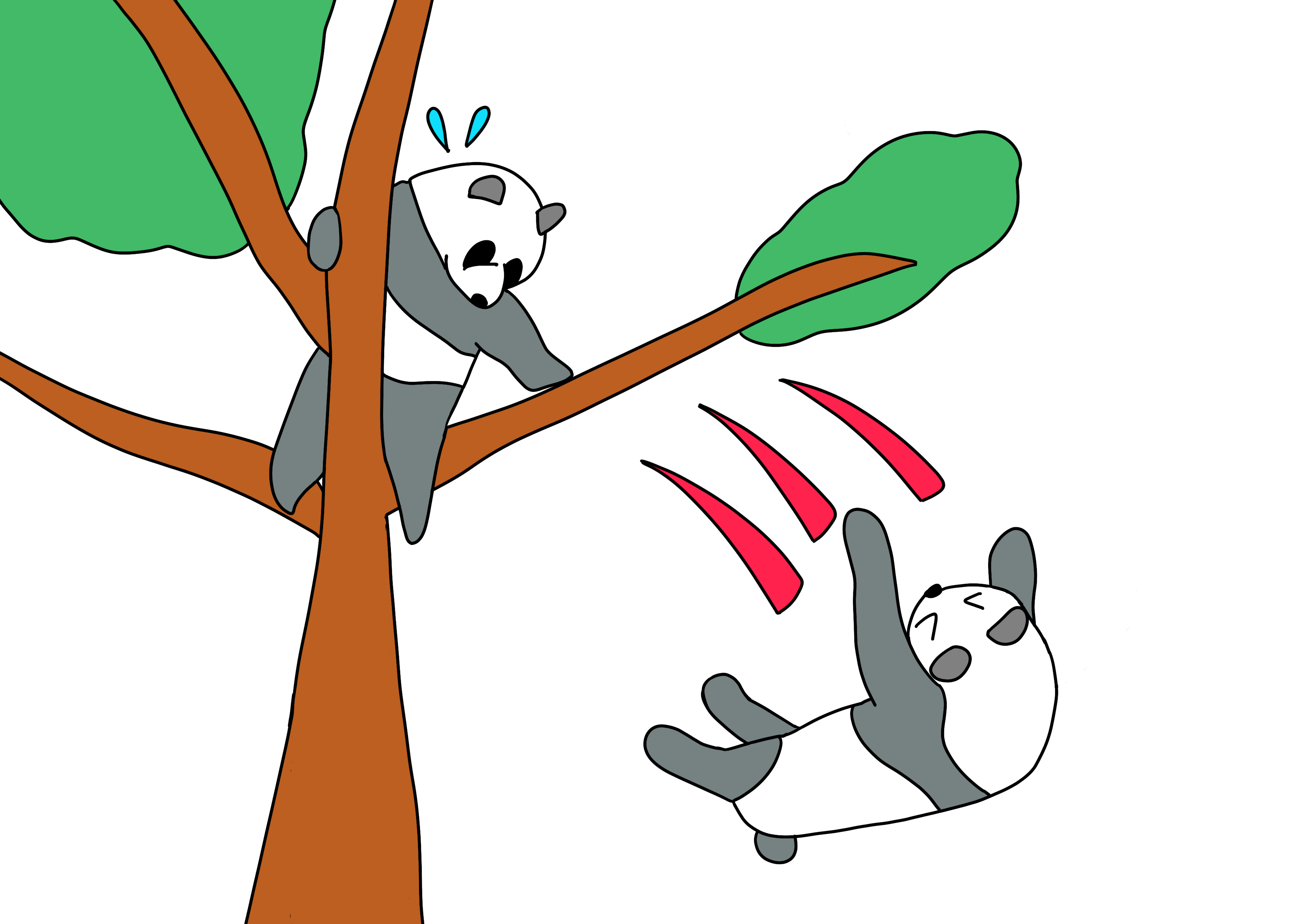 43課イラスト【落ちる/木からパンダが落ちる】